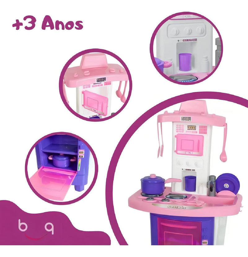 Cozinha Infantil Menina Completa Pia Fogão Forno Sai Água Cor Rosa Pais &amp; Filhos